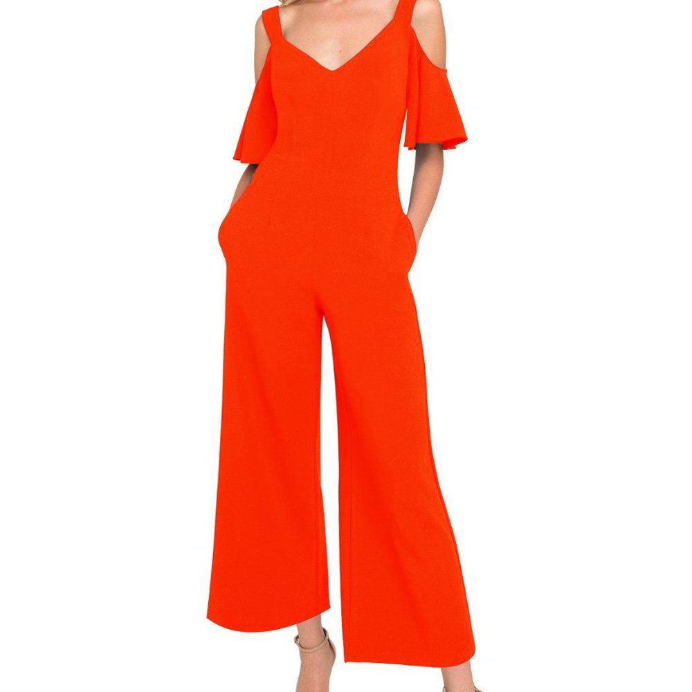 Black Halo Monaco Cropped Cold-shoulder Ruffled Cady Jumpsuit 4